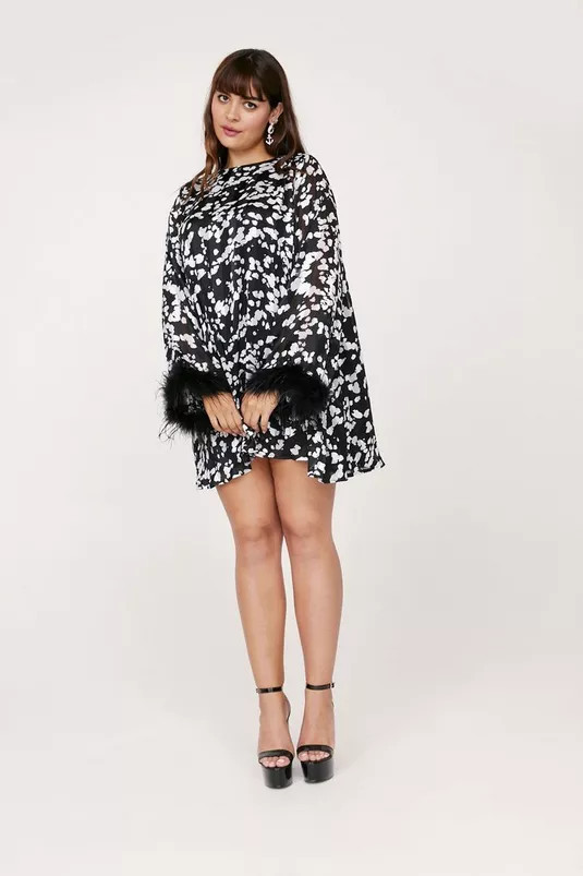 Icon Plus Feather Trim Swing Mini Dress | Nasty Gal (US)