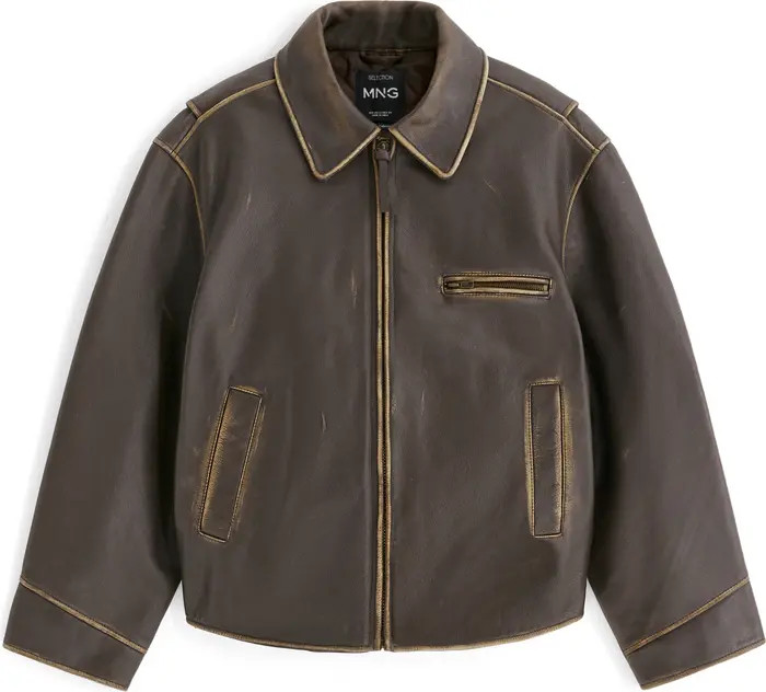 Oversize Distressed Leather Jacket | Nordstrom