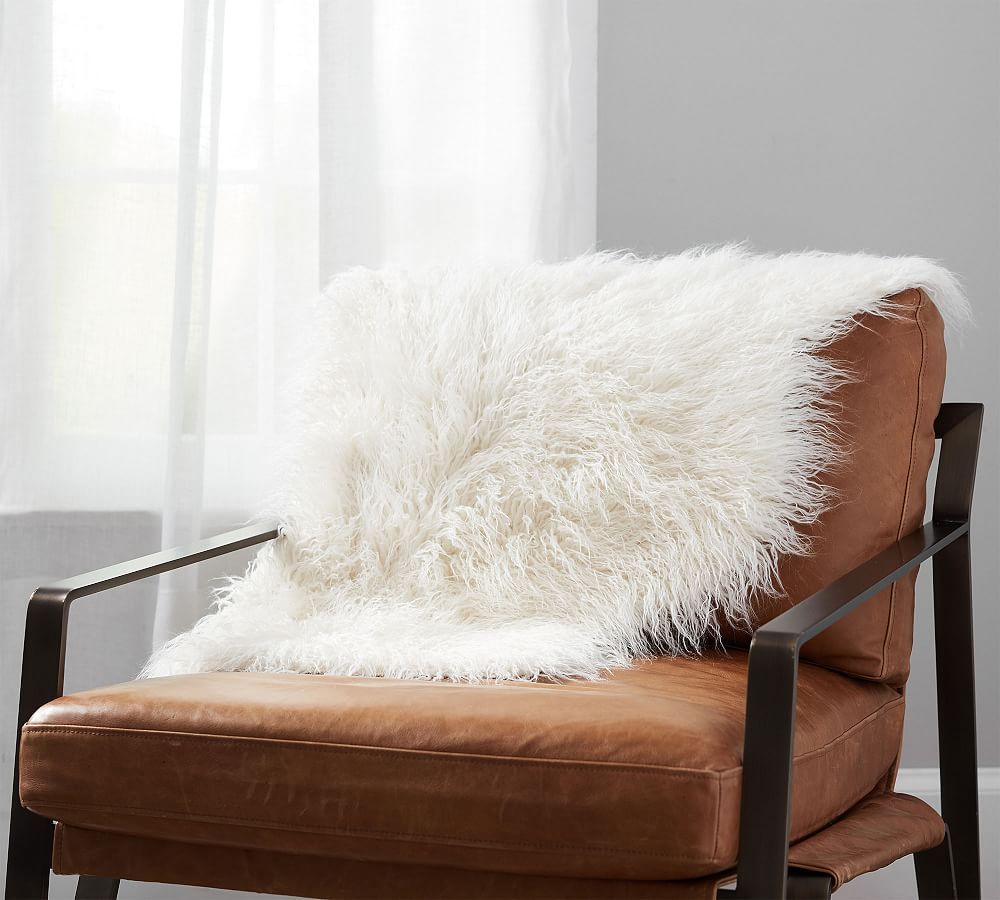 Mongolian Faux Fur Hide Pillow Cover, 24 x 35"", Ivory | Pottery Barn (US)