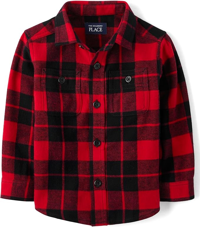 The Children's Place Baby Boys' and Toddler Long Sleeve Plaid Flannel Button Up Shirt | Amazon (US)