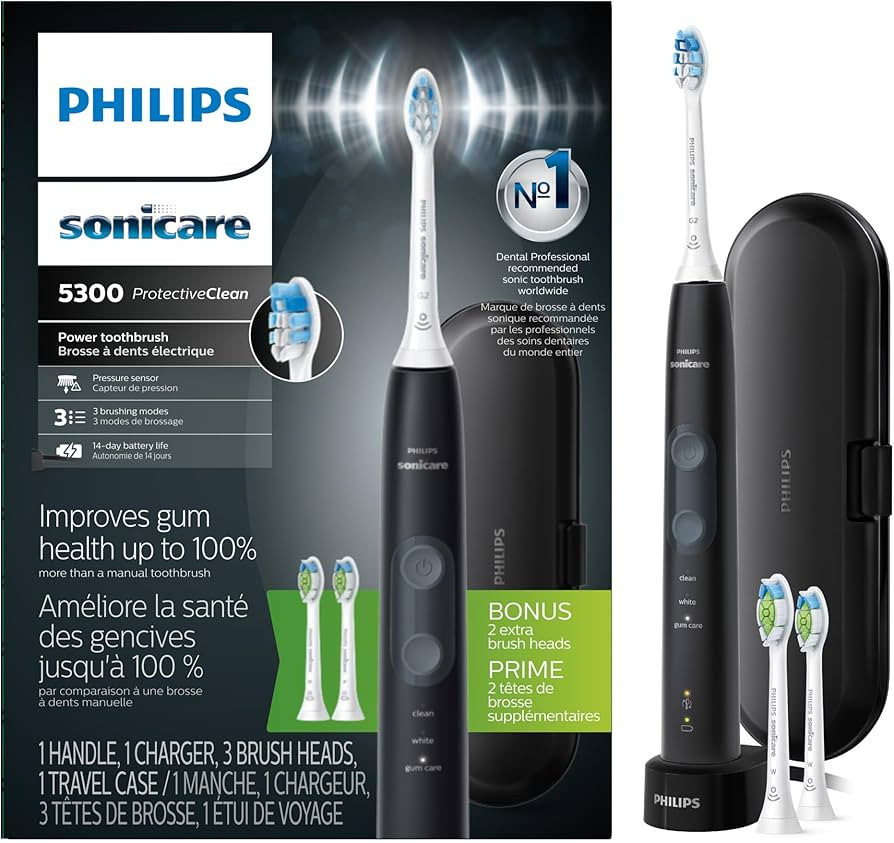 Philips Sonicare ProtectiveClean 5300 Rechargeable Electric Toothbrush, with Pressure Sensor, 3 C... | Amazon (US)