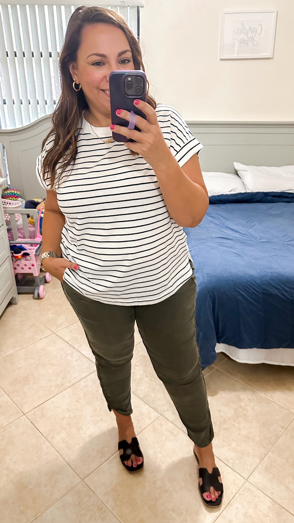 • tee & sandals - Target
• pants - Nordstrom (old; similar options linked) 
• earrings - Amazon 
