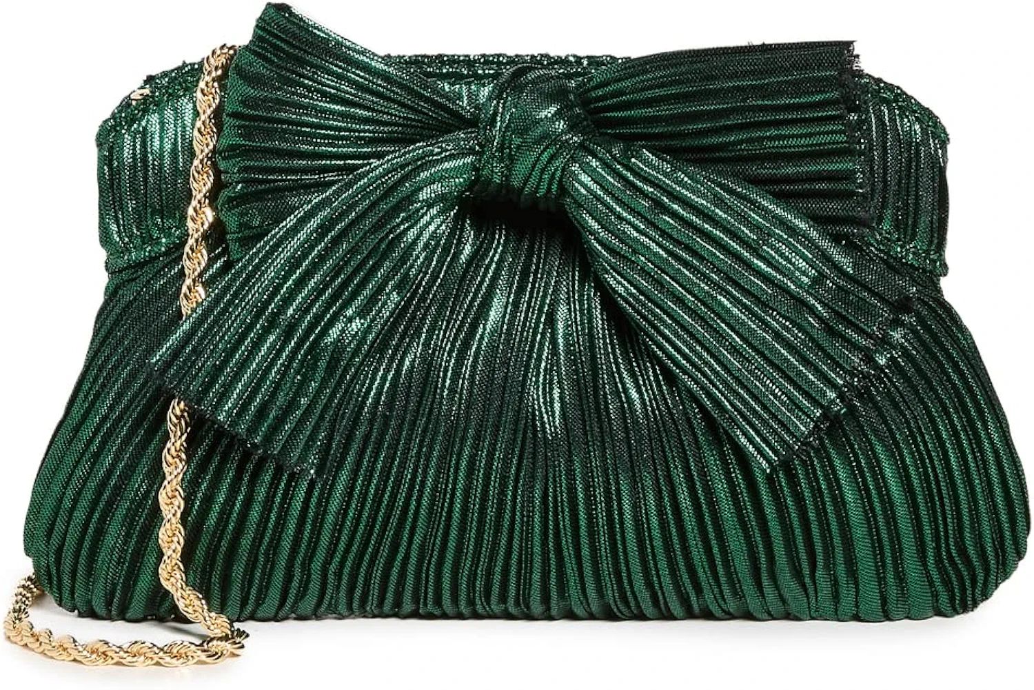 Loeffler Randall Women's Mini Pleated Frame Clutch with Bow, Emerald, Green, Metallic, One Size: ... | Amazon (US)
