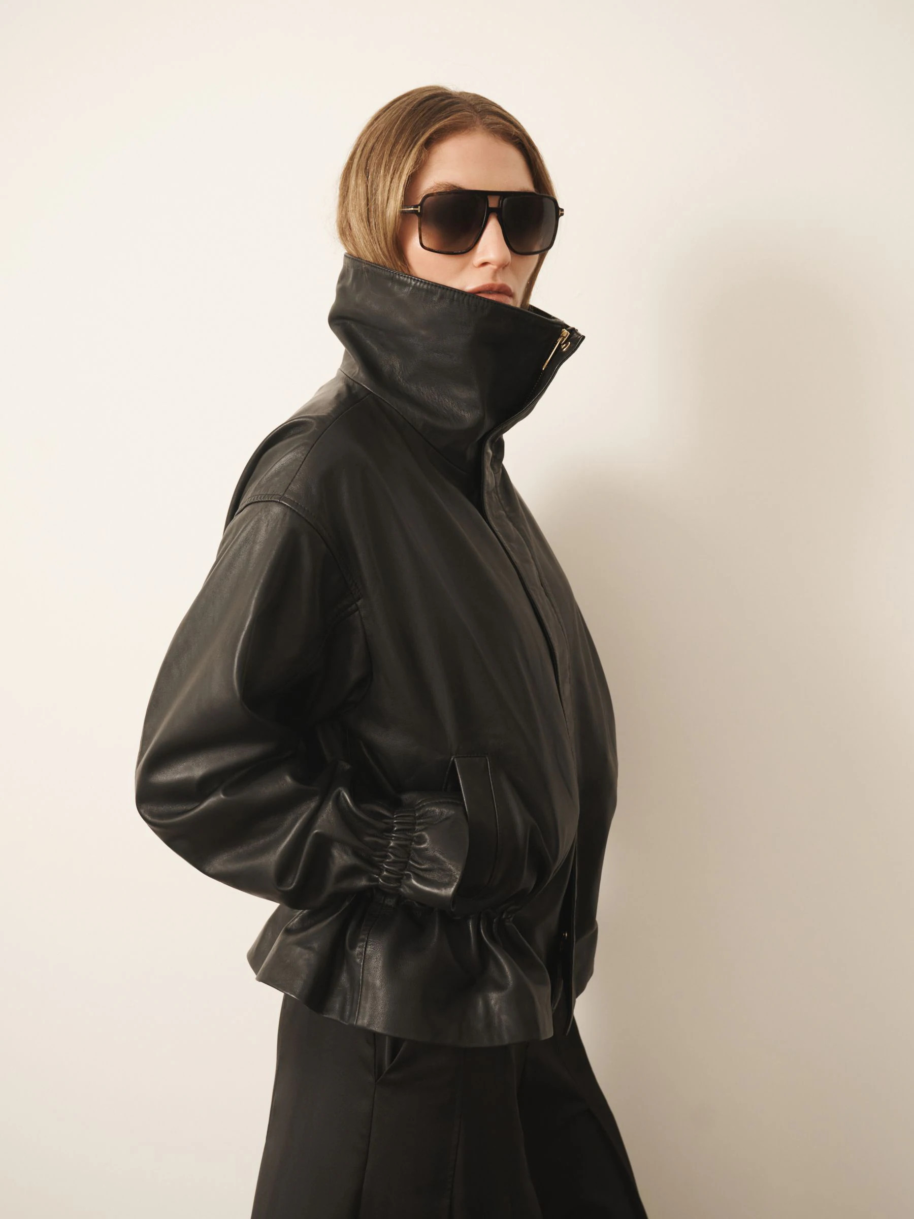 CERENE CERENE Real Leather Funnel Neck Jacket | Next EU