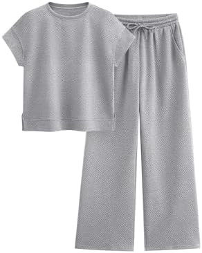 PRETTYGARDEN 2 Piece Outfits For Women Casual Tracksuit Short Sleeve Tops And Wide Leg Long Pants... | Amazon (US)