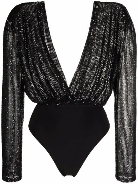 sequin-embellished V-neck bodysuit | Farfetch (US)