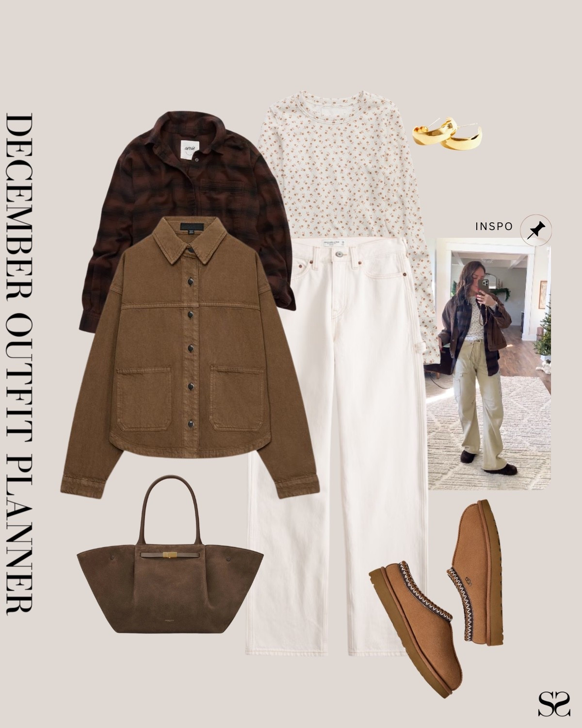 Monthly outfit planner DECEMBER: Winter outfits | cargo jean, plaid flannel, brown jacket, floral tee, uggs, cozy outfit 

#classicstyle #casualstyle #LTKstyletip #winteroutfit

Image inspo credit: @krismarieerrington 


#LTKootd #LTKSeasonal