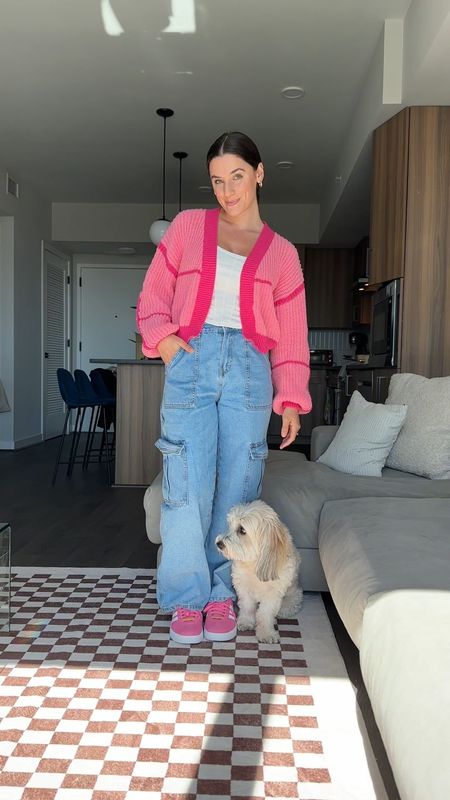 pink spring outfit inspo | pink adidas vl court 3 pink sneakers, pink cardigan outfit 

#LTKstyletip #LTKSeasonal