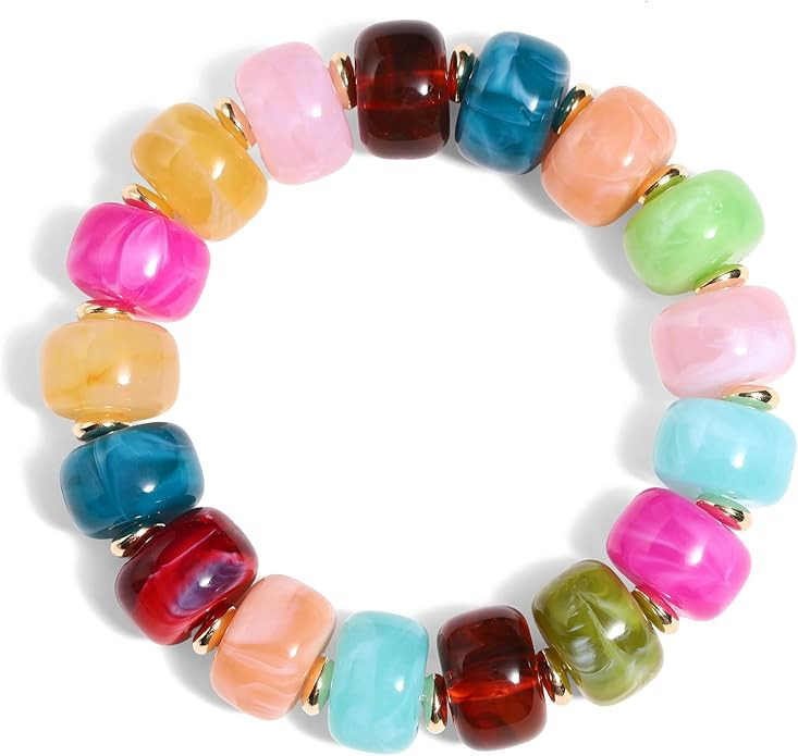 Colorful Beaded Bracelets Boho Jewelry for Women Multicolor Resin Chunky Bracelet Summer Vacation... | Amazon (US)