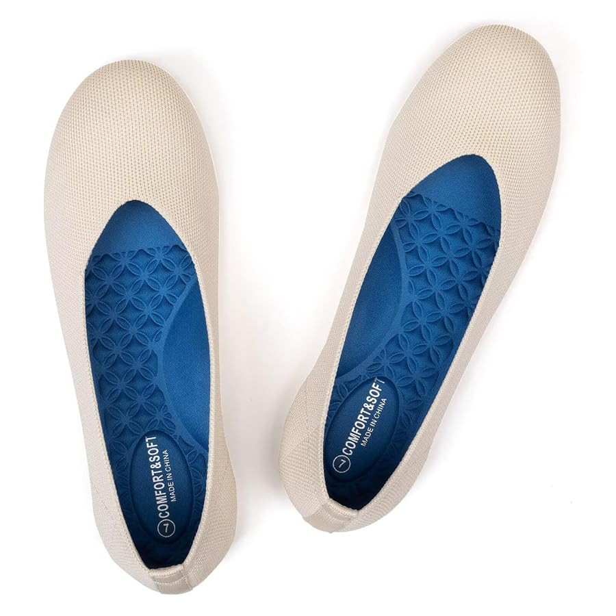 Frank Mully Women's Ballet Flats Round Toe Walking Flats Slip On Work Shoes Knitted Flats Shoes f... | Amazon (US)