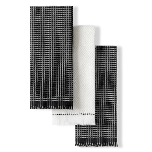 KitchenAid Gourmet Series Gridlines Kitchen Towels 3-Pack Set, 100% Cotton Absorbent, Matte Black, 18"x28" | Amazon (US)