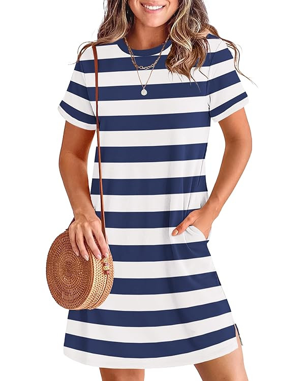 ANRABESS Women's Summer Casual T Shirt Dresses Short Sleeve Crewneck Striped Mini Shift Dress 202... | Amazon (US)