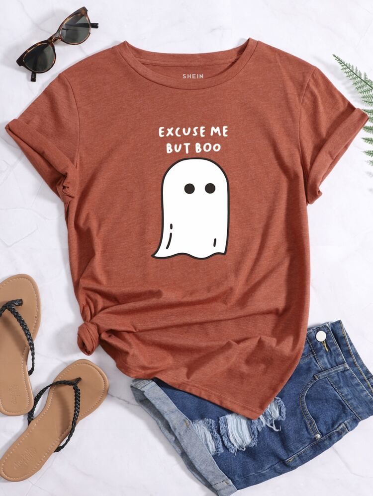 Ghost And Slogan Graphic Tee | SHEIN