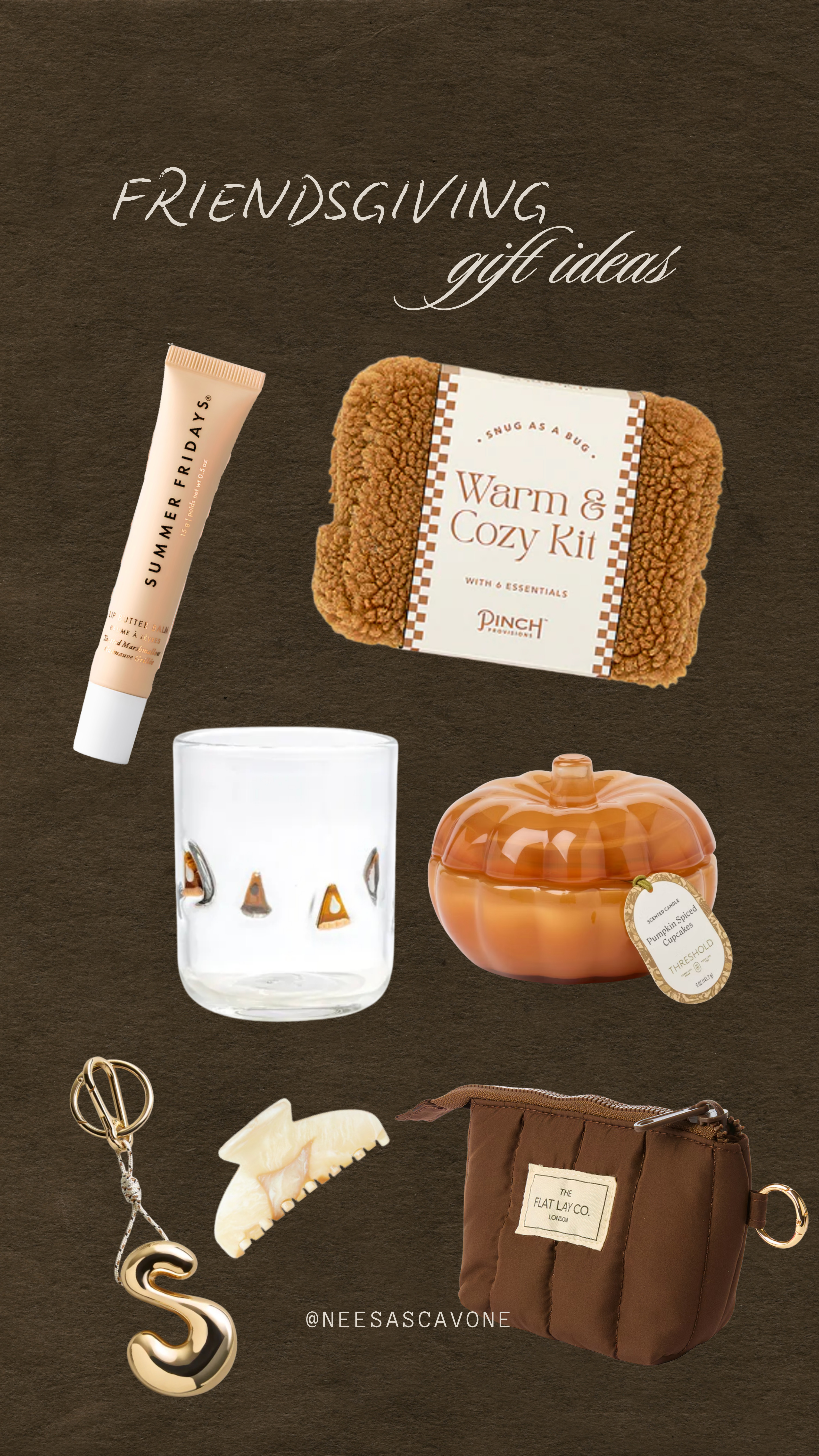 Friendsgiving gift ideas for your hostess or besties 🤎🍂 Summer Fridays lip butter balm, a warm and cozy kit, fall glassware, a pumpkin candle, an initial keychain, a claw clip, and a mini makeup bag—sweet little gifts to say “thankful for you!” Bring one as a Thanksgiving hostess gift or pair a few for a cozy fall gift basket. Tap to shop! ✨

#LTKGiftGuide #LTKBeauty #LTKHome #FriendsgivingGiftIdeas #ThanksgivingHostessGift #HostessGifts #GiftsForHer #FallGiftBasket #SummerFridays #CozyGifts 

 #LTKfoodie #LTKSeasonal #LTKBeauty