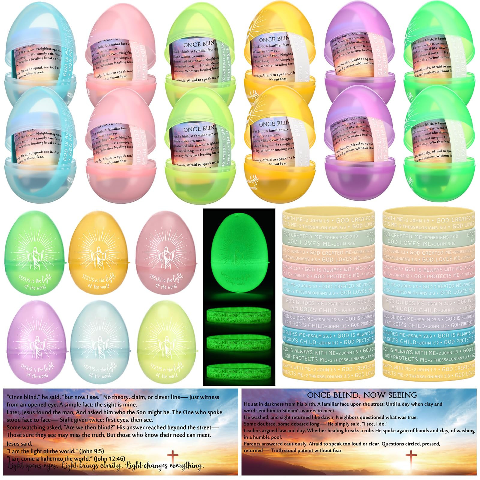Wettarn 180 piezas/60 juegos de rellenos de huevos de Pascua de Jesús con pulseras luminosas, ta... | Amazon (US)