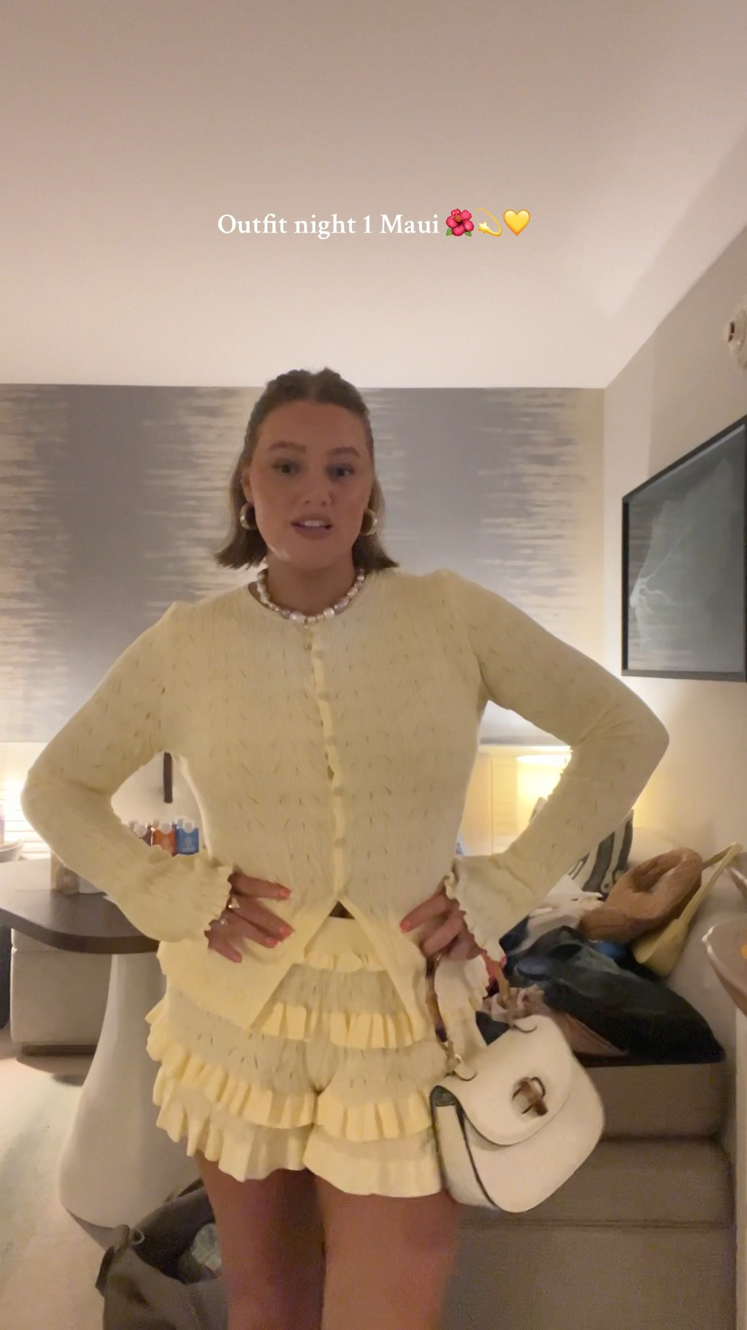 Size L in top and shorts from Meshki - wearing nude undies and bra under! Bra size L

