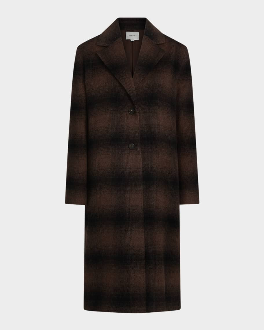 Vince Shadow Plaid Wool-Blend Car Coat | Neiman Marcus