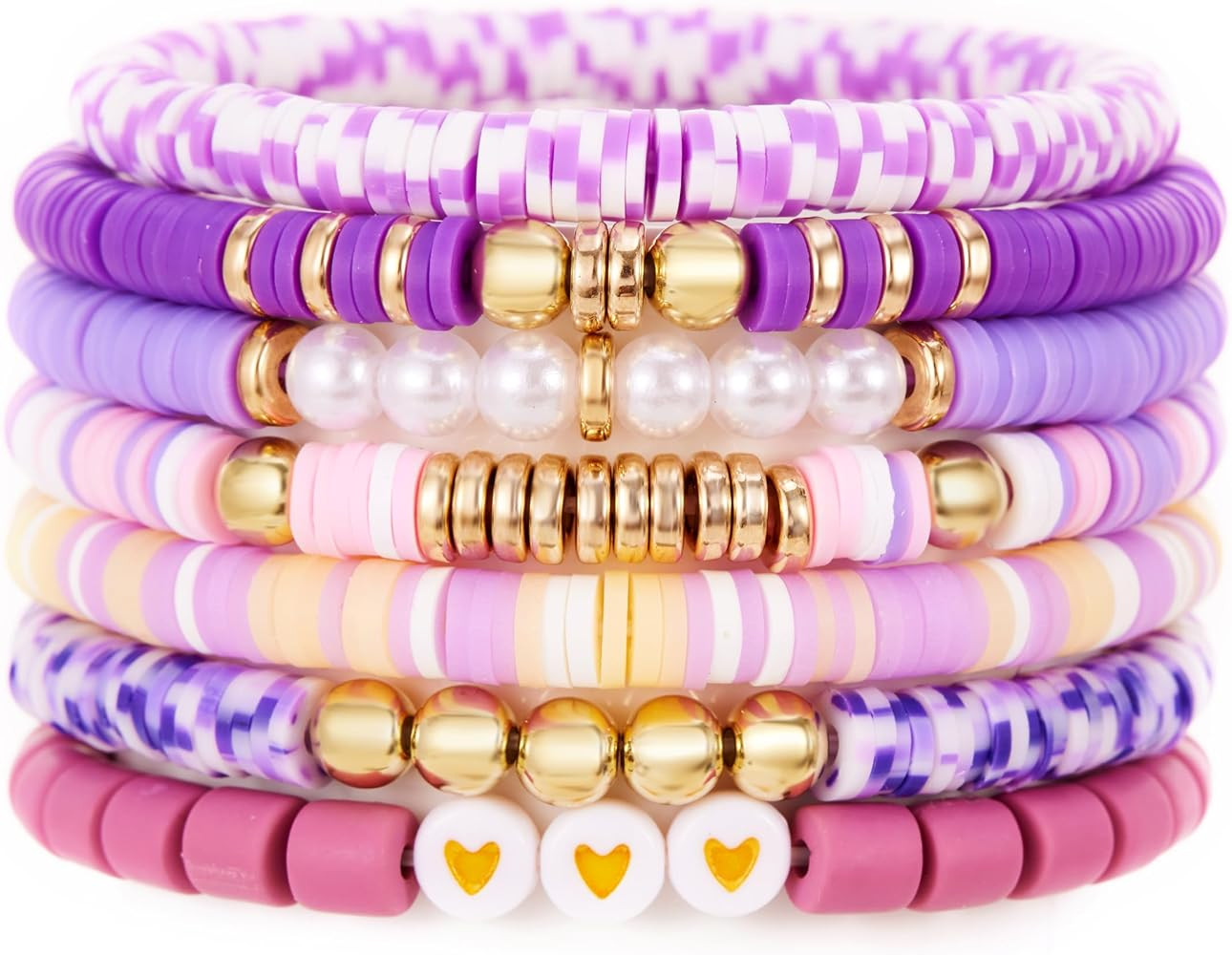 Boho Heishi Clay Beaded Stretch Bracelets Stack For Women, Preppy Teens Friendship Gold Bracelets... | Amazon (US)