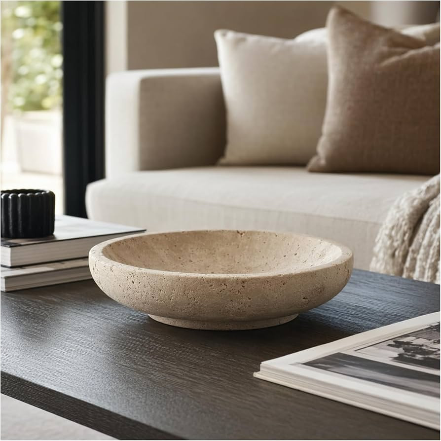 Travertine Bowl - Natural Stone Decorative Bowl 7.8 Inch for Coffee Table Entryway Kitchen Counte... | Amazon (US)