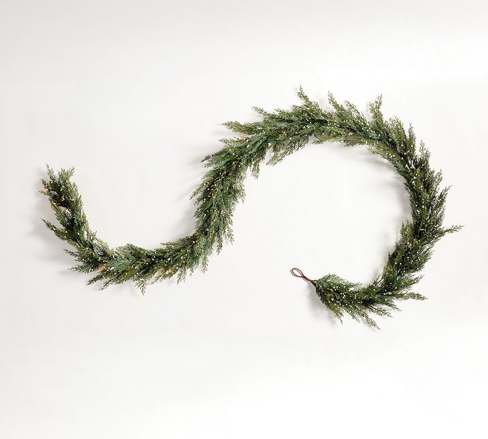 Lit Cedar Berry Pine Garland Ivory 10' | Pottery Barn (US)