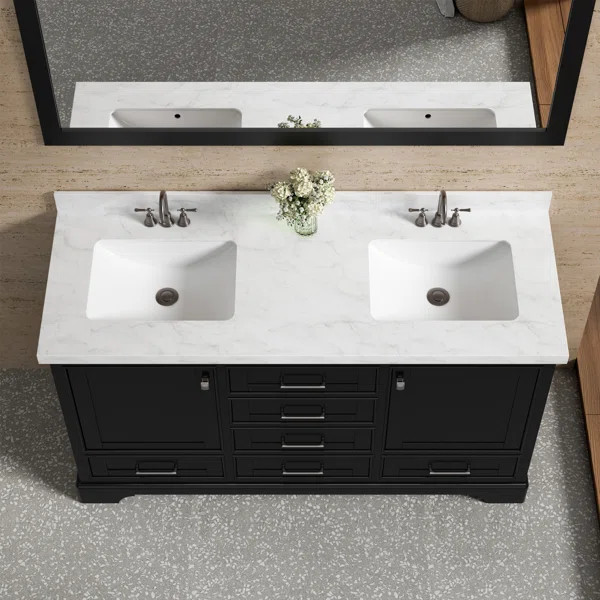 Linesha 60'' Double Sink Bathroom Vanity with Cultured Marble Top | Wayfair North America