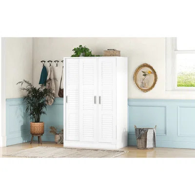 Modern 3-door Wardrobe, White With Shelves - Bedroom Organization Wardrobe Functional Interior Functionality Upgrade | Wayfair North America