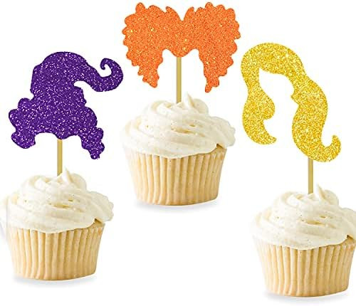 Amazon.com: Hocus Pocus Cupcake Toppers Halloween Party Decorations Witch Hair Food Picks Trick o... | Amazon (US)