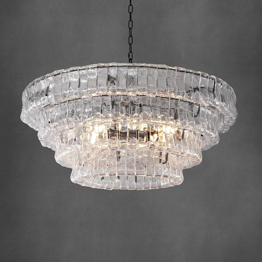 Clear Glass 36 inch Round Chandelier for Dining Room, Modern Drum Black Pendant Light Fixture wit... | Amazon (US)