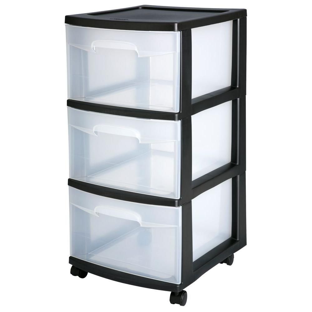 Sterilite Plastic 3-Drawer Cart, Black | The Home Depot