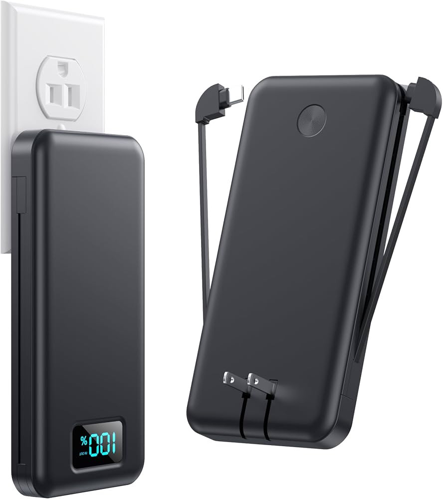 Portable Charger with Built-in Cables & AC Wall Plug,Ultra Slim 13800mAh USB-C Power Bank, 4 Outp... | Amazon (US)