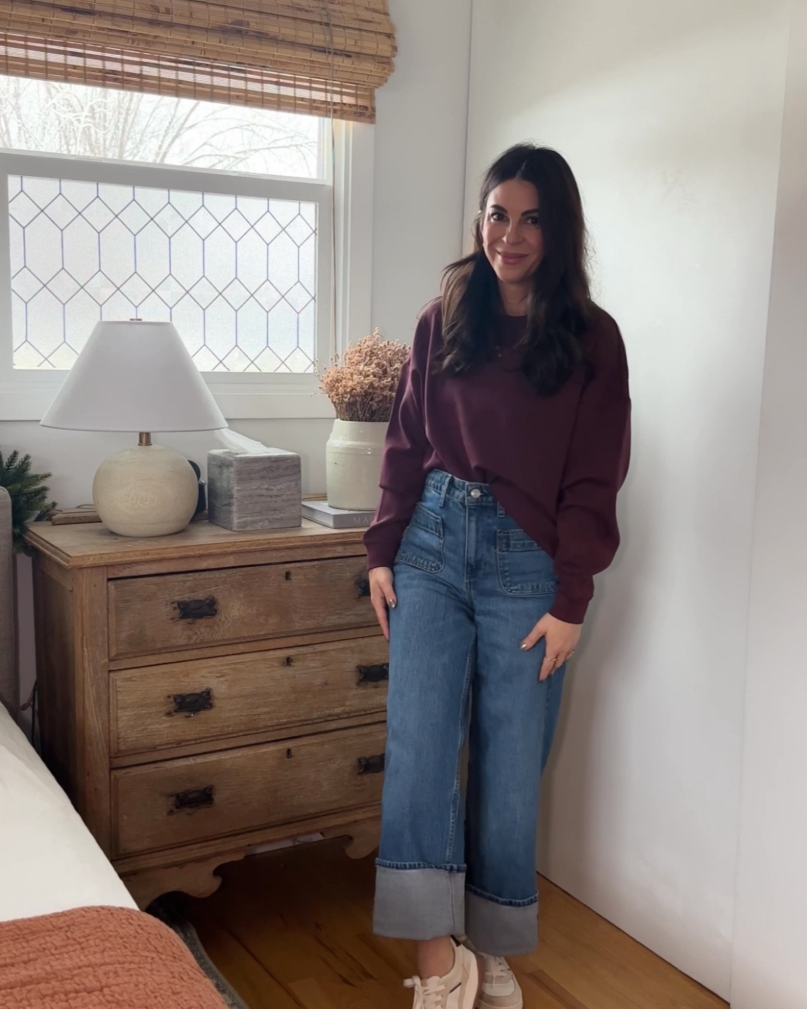 These wide leg @walmart jeans work with so many tops! All of these sweater and sweatshirt options are Walmart too! Easy and comfortable cold weather essentials for everyday wear:) #walmartpartner #walmartfashion @walmartfashion