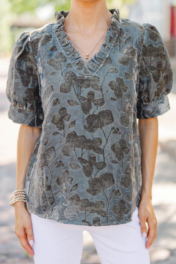 Soft Shadows Charcoal Floral Blouse | The Mint Julep Boutique