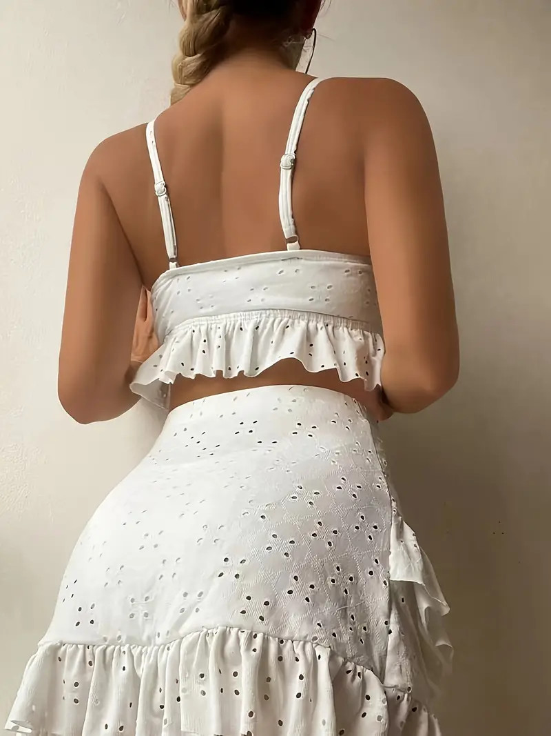Solid Color Bikini Round Neck Tie Front High Cut Ruffle Hem - Temu | Temu Affiliate Program