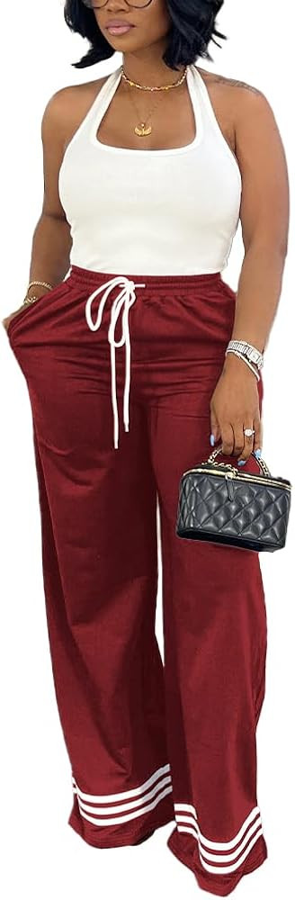 Nimsruc Wide Leg Sweatpants for Women High Waisted Drawstring Casual Loose Long Pants with Pocket... | Amazon (US)