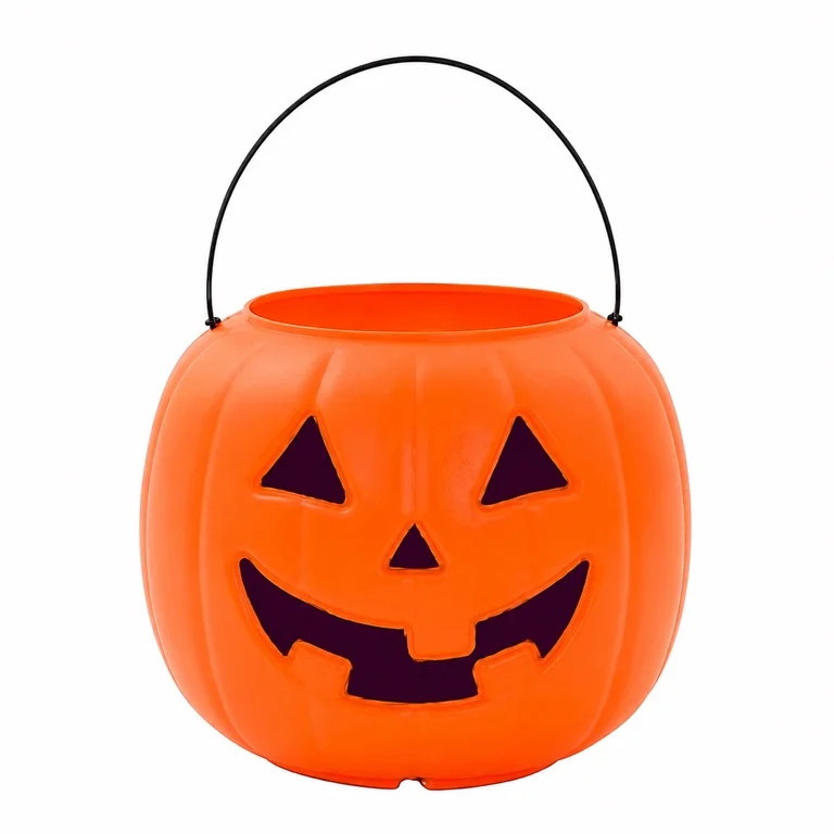 8" Orange Pumpkin Pail Halloween Trick-or-Treat Basket, by Way To Celebrate | Walmart (US)