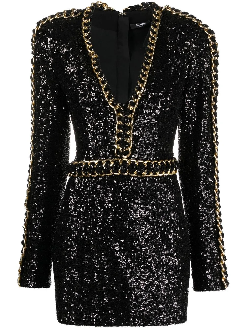 Balmain chain-trim sequin dress - Black | Farfetch Global