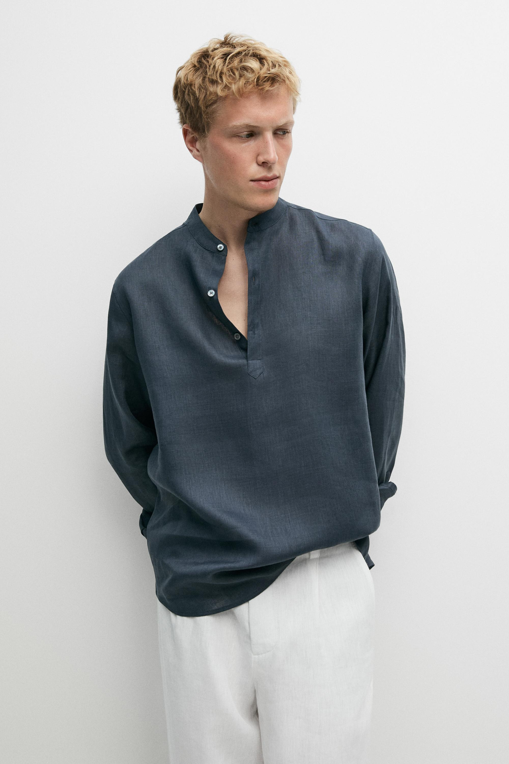 Camisa regular fit cuello mao 100% lino | Massimo Dutti US