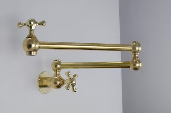 Unlacquered Brass Pot Filler Kitchen Faucet, Unlacquered Solid Brass Faucet with Cross Handle | Etsy (US)