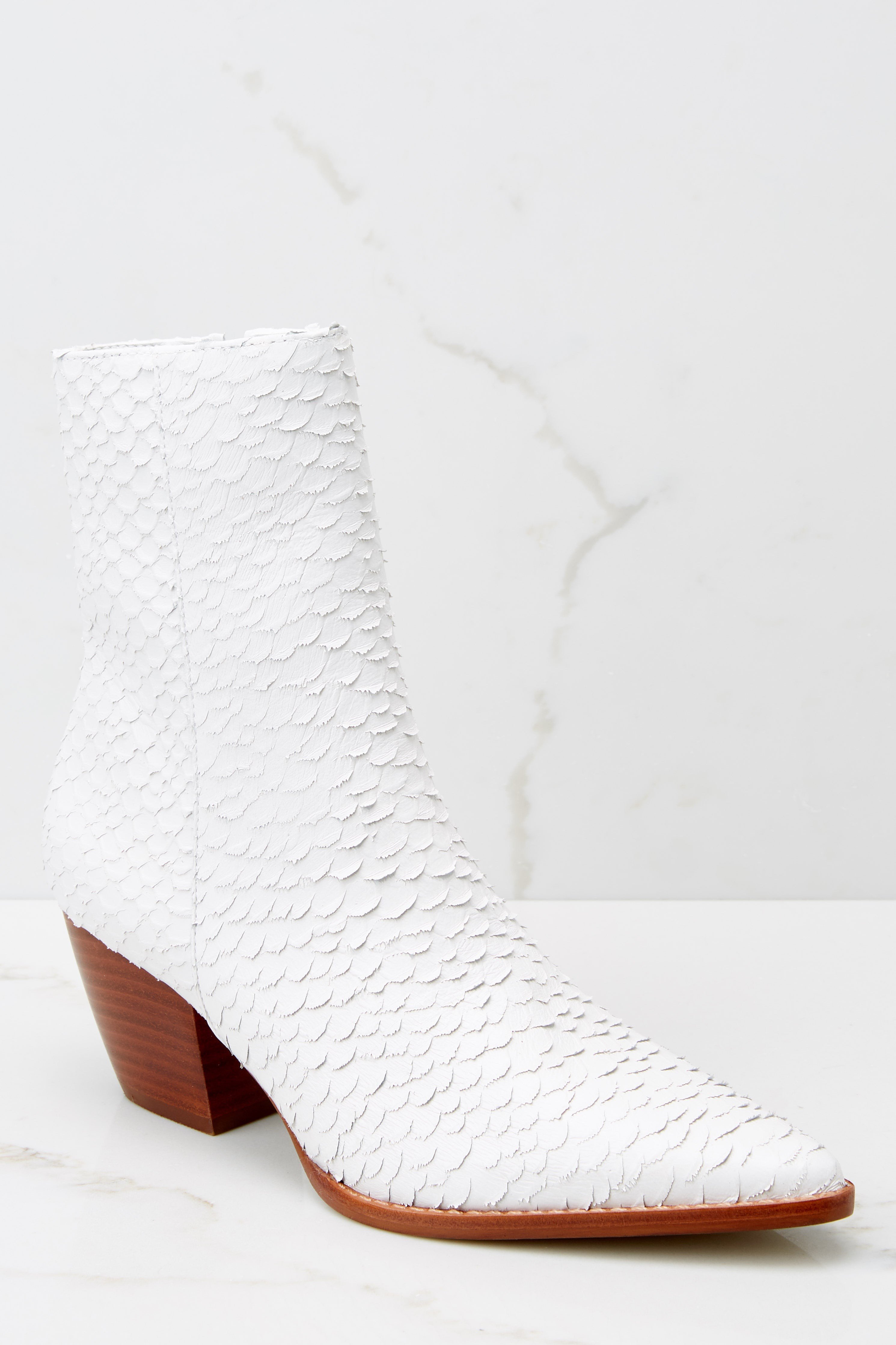 Caty White Snake Ankle Boots | Red Dress 