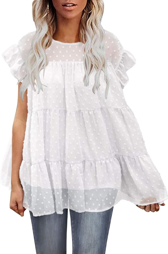 DOROSE Women's Summer Top Ruffle Loose Casual Sleeveless Blouses Tops | Amazon (US)