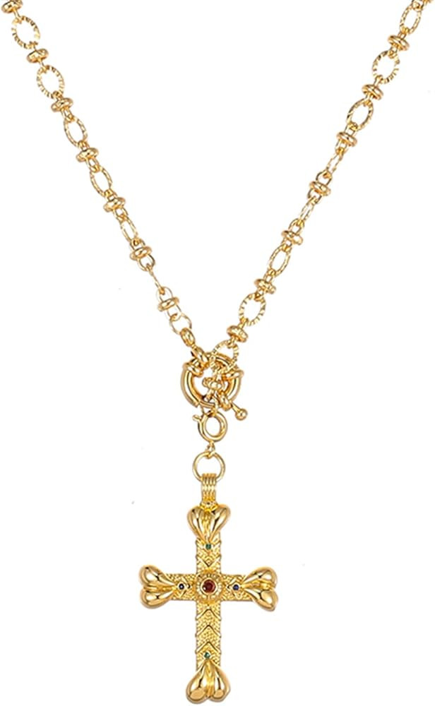 Gold Cross Necklaces for Women Statement Big Cross Pendant Necklace Non Tarnish Christian Faith G... | Amazon (US)