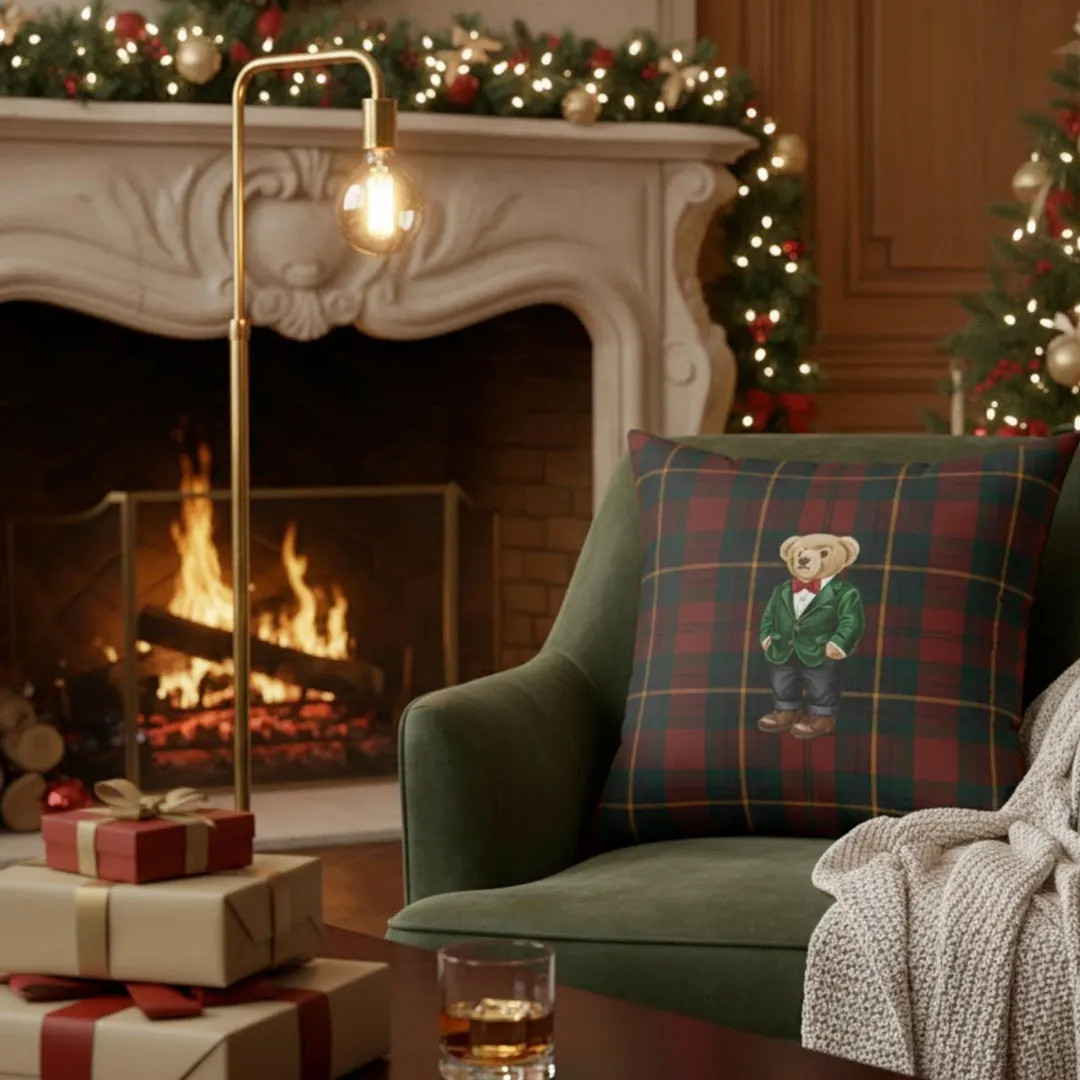 Ralph Lauren Inspired Christmas Pillow: Tartan Plaid Bear Holiday Decor - Etsy | Etsy (US)