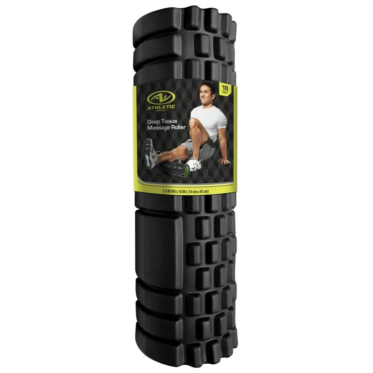 Athletic Works 18 in. x 5.5 in. Hollow Core Foam Roller, Deep Tissue Massage Roller, Black | Walmart (US)