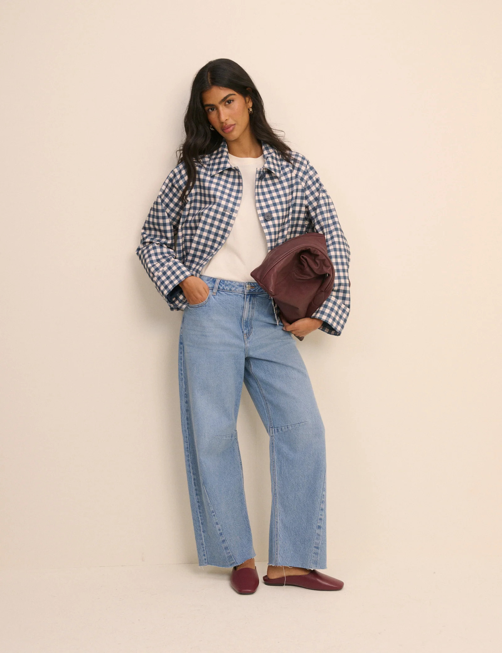 Blue Gingham Oyanti Swing Jacket | Nobody's Child