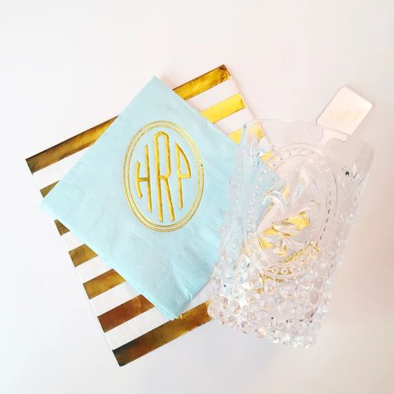 Monogrammed cocktail napkin, monogrammed napkins, foil stamped napkins, personalized napkins, gol... | Etsy (US)