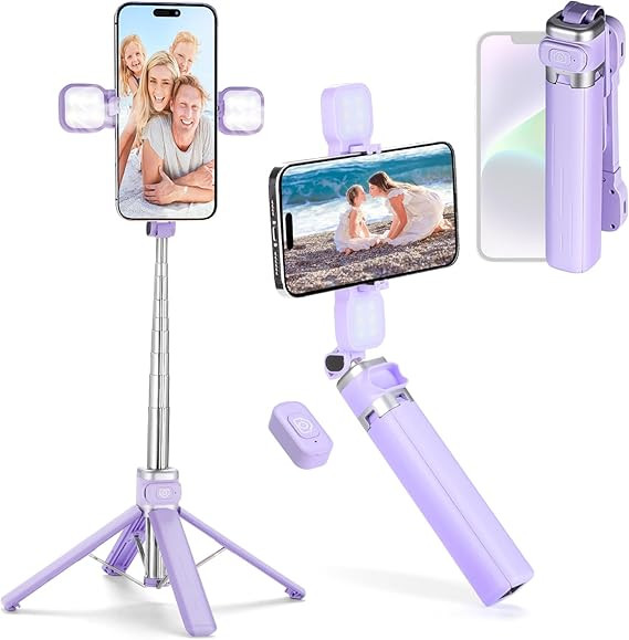 MQOUNY Mini iPhone Tripod Stand & Selfie Stick with Wireless Remote & Removable Light, Extendable... | Amazon (US)