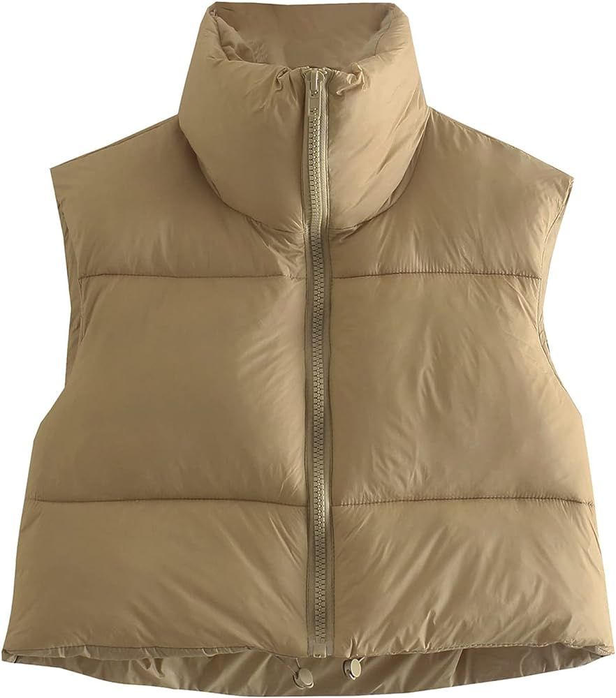 CULACCINO Women's Winter Cropped Puffer Vest Crop Jackets For Women Full Zip Stand Collar Padded ... | Amazon (US)