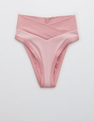 Aerie Ribbed Binding Crossover High Cut Cheeky Bikini Bottom | American Eagle Outfitters (US & CA)