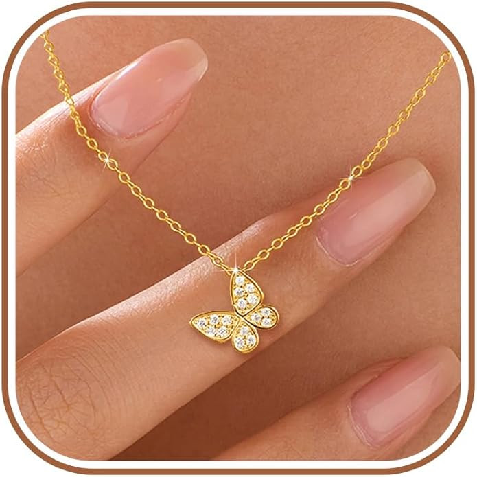 SUYACS Graduation Gifts 14K Gold Plated Butterfly Necklaces for Women 925 Sterling Silver Cute Bu... | Amazon (US)