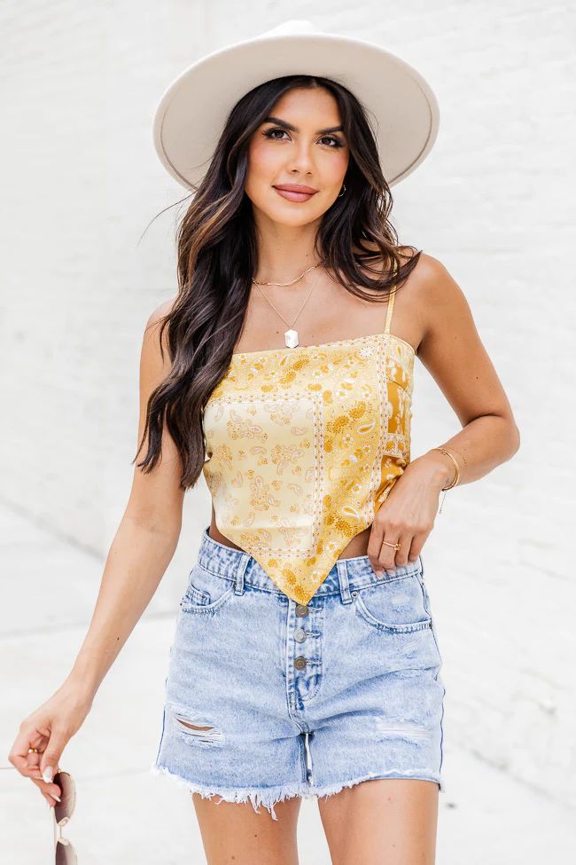 Moment In Time Yellow Satin Bandana Tank | Pink Lily